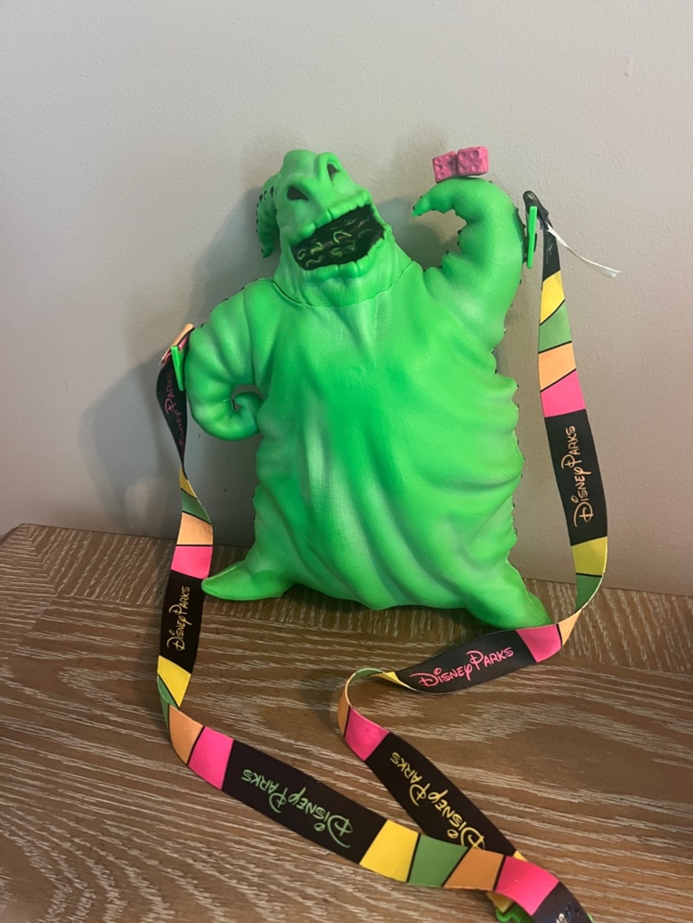 Disney Oogie Boogie Neon Green Popcorn Bucket with Multicolor Disney Parks Strap